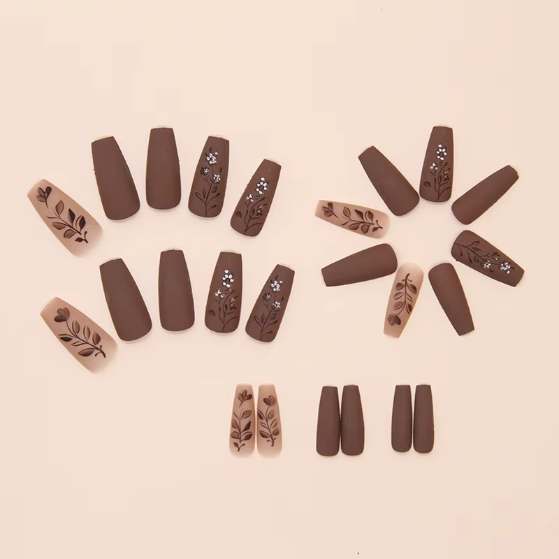 Fleur de Caramel 24 pièces presse sur ongles rose dégradé faux