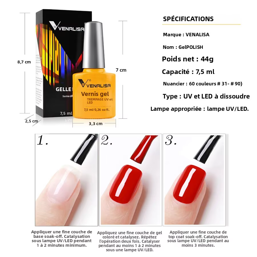 VENALISA 7.5ml vernis à ongles 60 couleurs laque colorée manucure