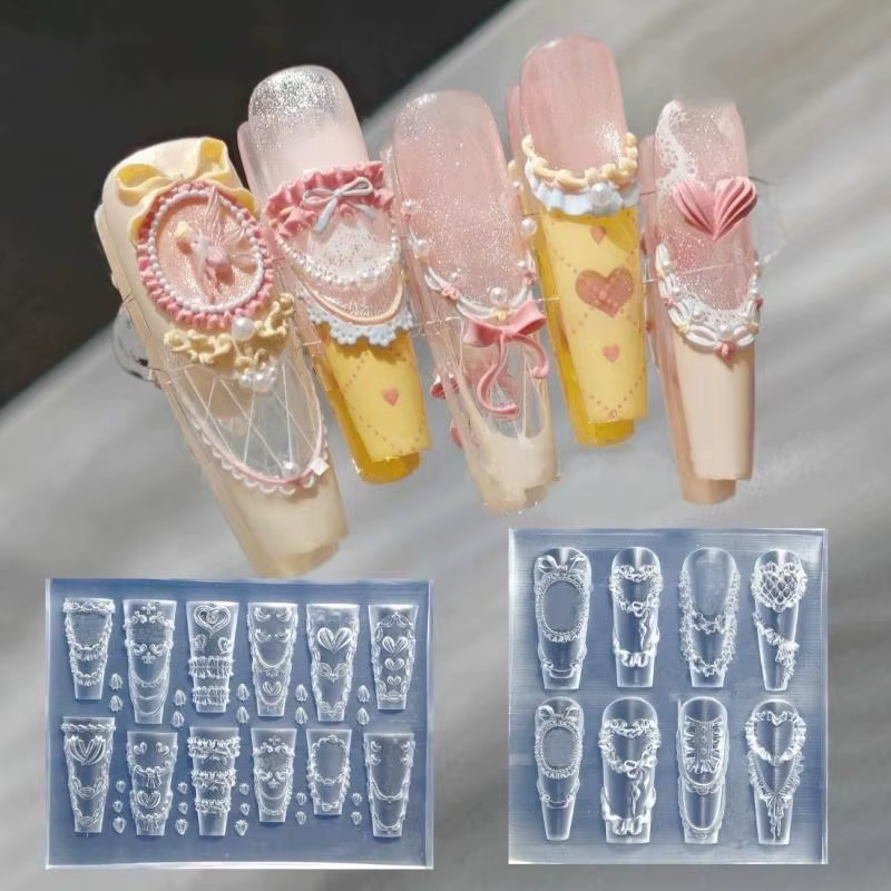 Moule en silicone pour nail art avec nœud en dentelle