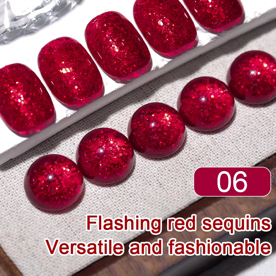 Vernis à ongles Semi-permanent de couleur rouge à paillettes