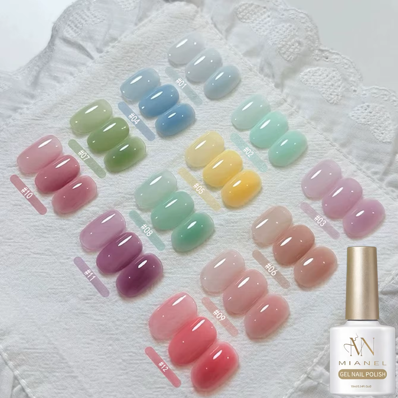 MAINEL 1-12 pièces Vernis à ongles gel UV Soak Off brillant nude rêveur Cosmétiques Nail Art Gel Polish Tips