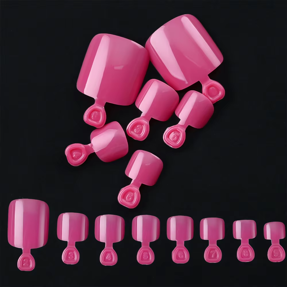 100 pièces faux ongles presse naturelle sur pied d'orteil Rose rouge couverture complète