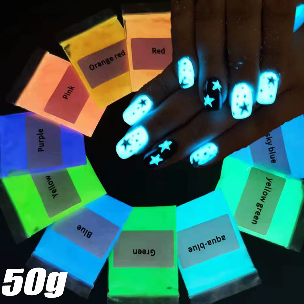 Poudre de paillettes pour ongles au phosphore lumineux néon