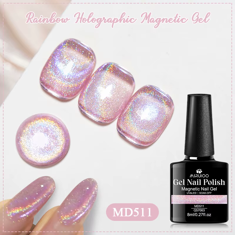 Vernis à ongles gel magnétique holographique effet arc-en-ciel