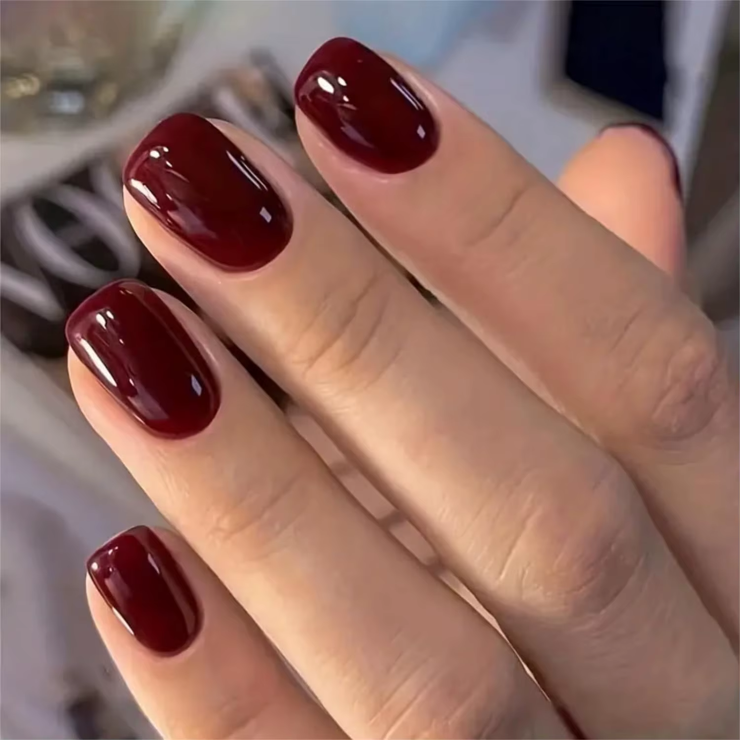 120 pièces cerise rouge court carré presse sur ongles 1 * boîte brillant