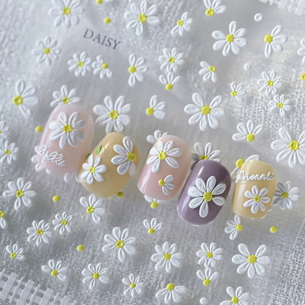 Autocollant 5D fleur de marguerite blanche pour Nail Art