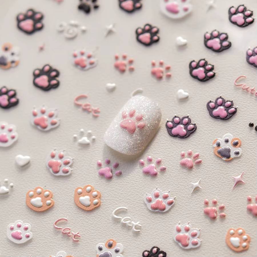 Autocollants pour ongles chat mignon gelée rose patte