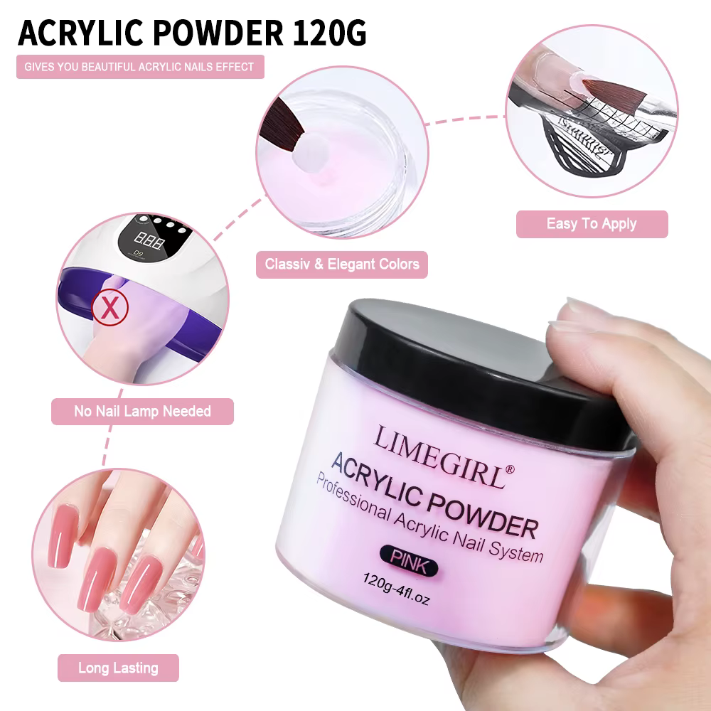 Poudre acrylique 120g avec rose clair blanc