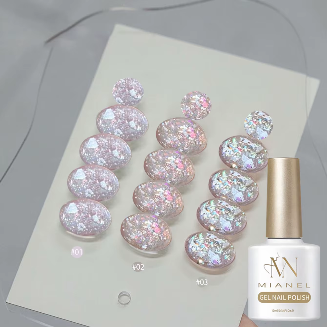 MIANEL 10ML 1-6PCS Vernis à ongles blanc laiteux à haute densité avec paillettes blanches et strass