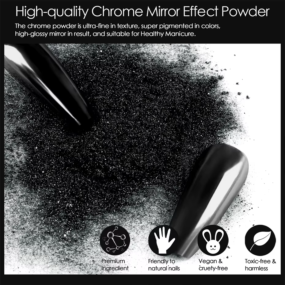 Poudre à ongles noire chromée