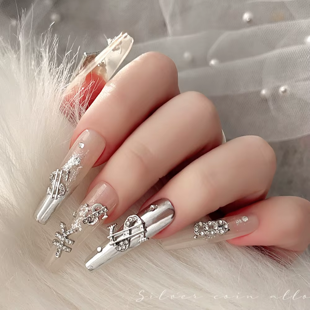 40 pièces/paquet signe de Dollar ongles gemmes argent or