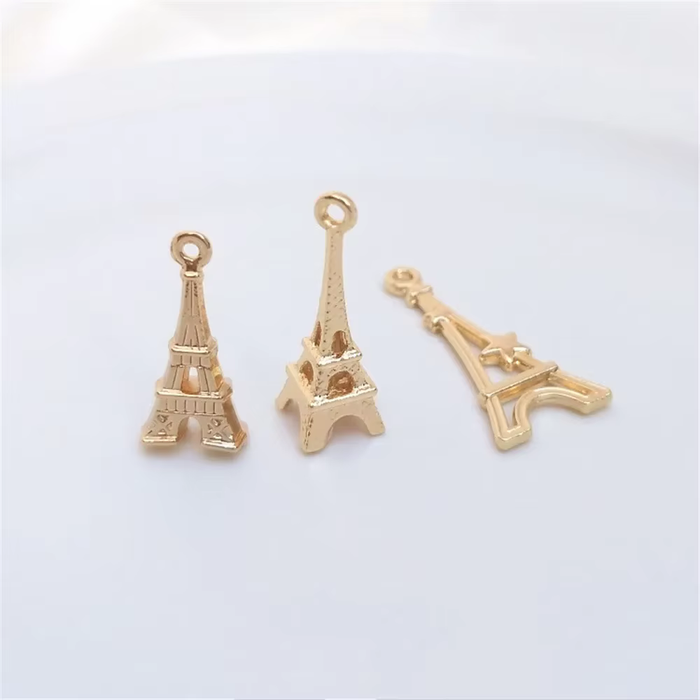 Pendentif tour Eiffel de Paris plaqué or 14 carats, pendentif bricolage fait à la main, accessoires de bracelet décoratifs