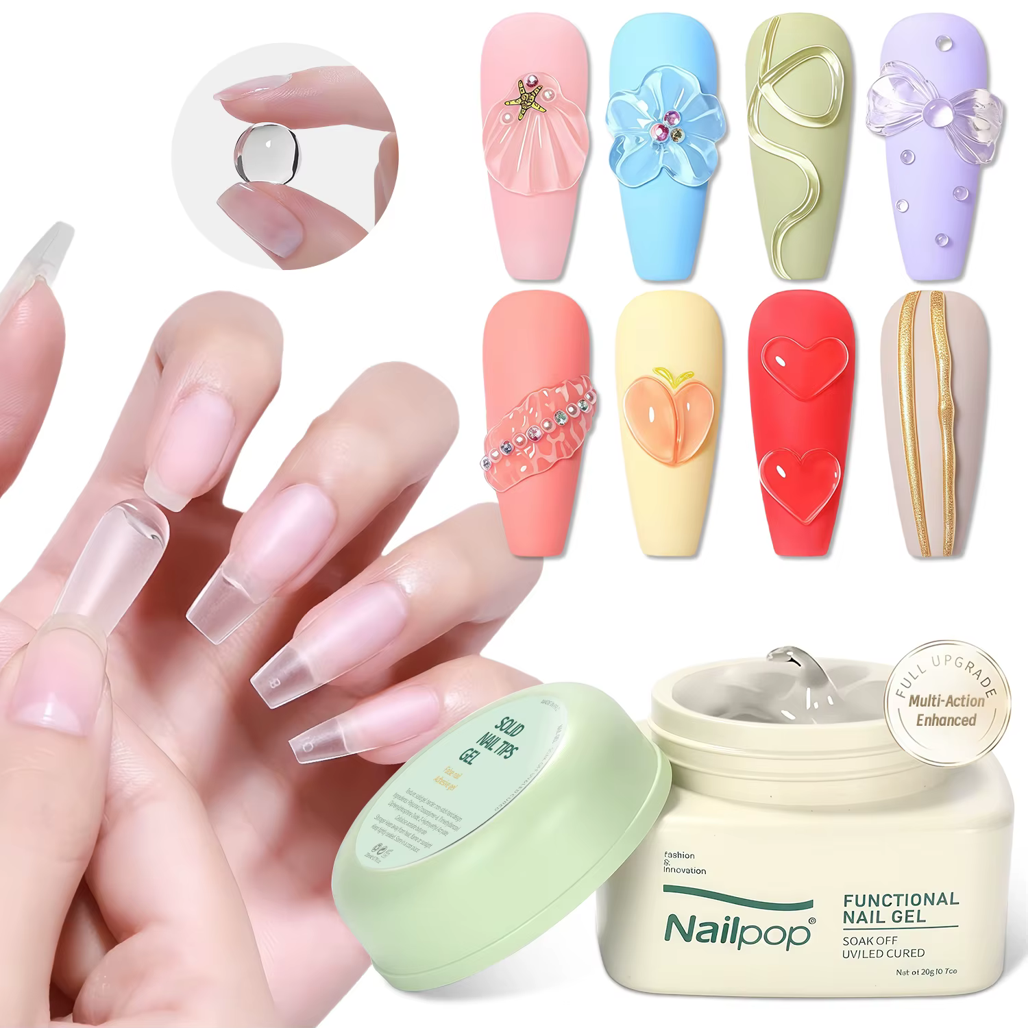 Gel solide Nailpop pour ongles en acrylique - Gel UV adhésif pour sculpture et strass