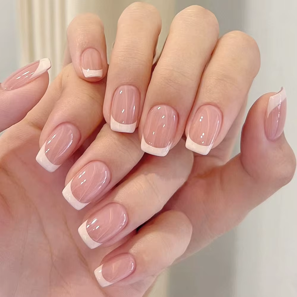 120 pièces/boîte rose français faux ongles brillant