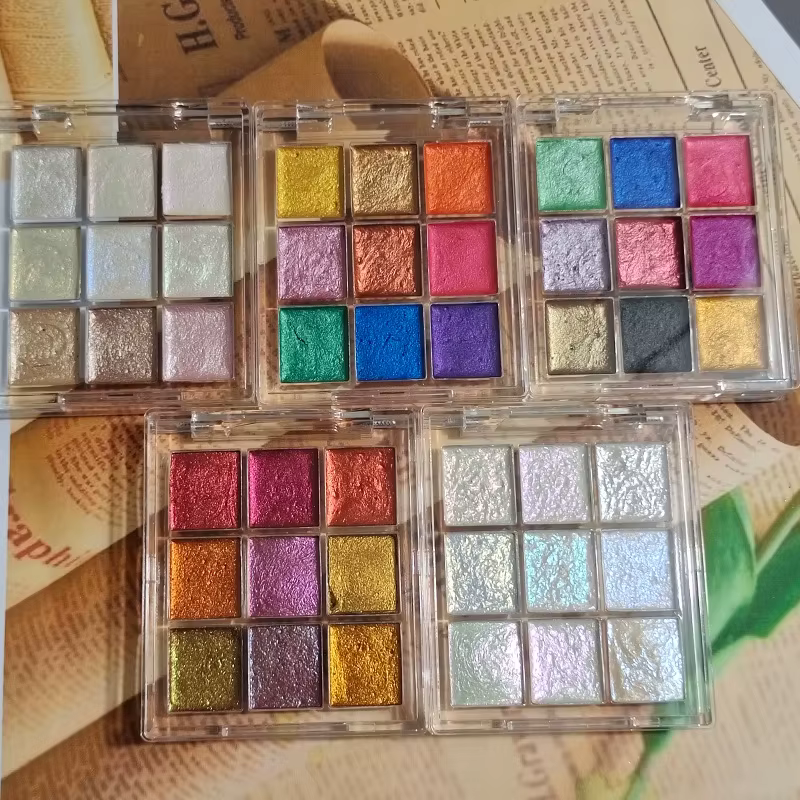 9 couleurs ongles couleur Pure Pigment Aurora Pearl Nail Art aquarelle métal Palette peinture Chrome caméléon poudre