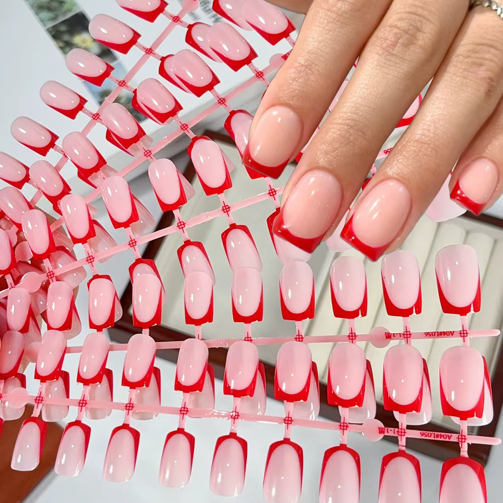 120 pièces court carré blanc français faux ongles conseils nu rose cercueil en forme brillant presse