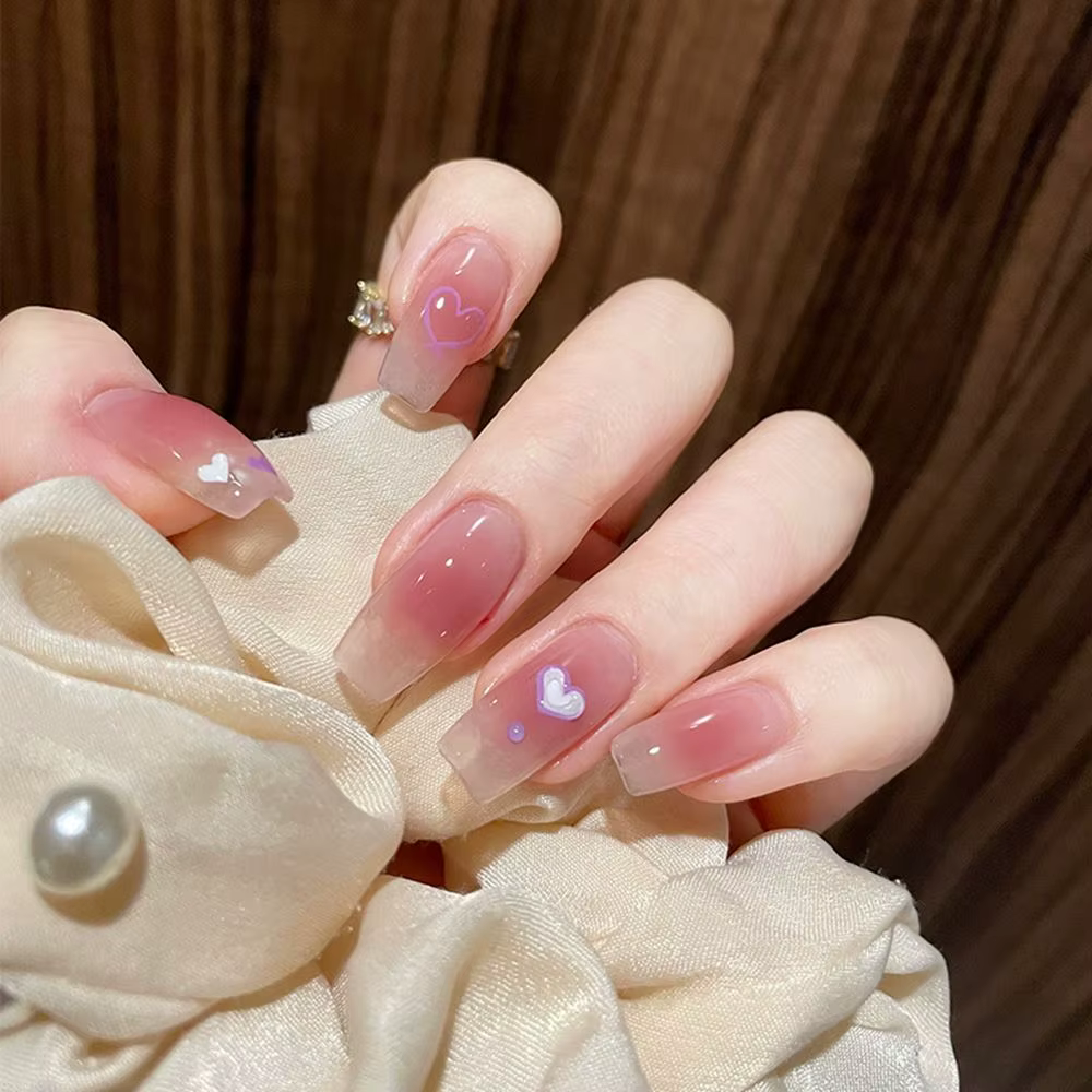 24 pièces/boîte 2022 nouveaux ongles artificiels avec colle blanc laiteux rose dégradés longue Ballet couverture