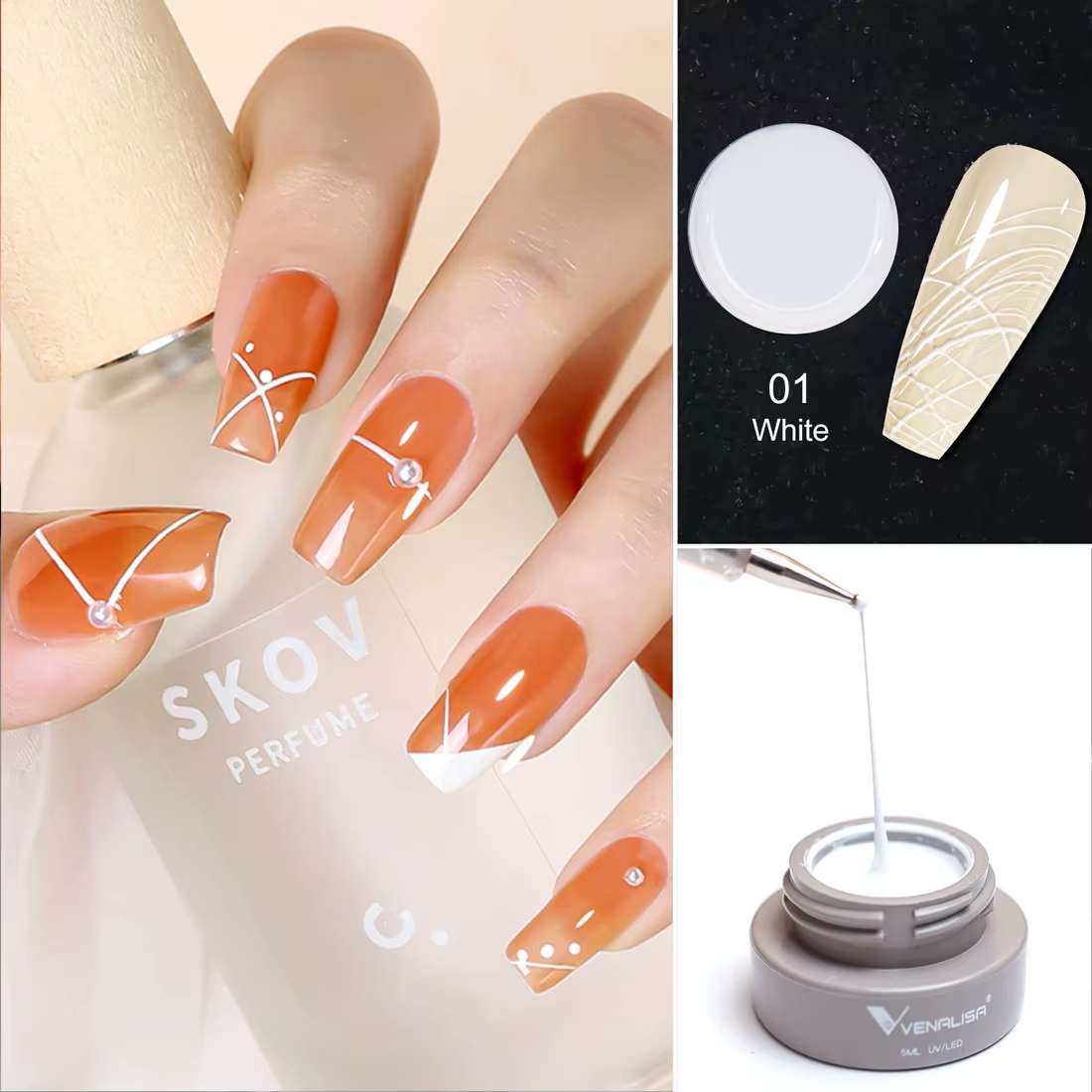 VENALISA Spider Gel Web Vernis Peinture Liner Soak Off UV LED Nowipe Ongles Manucure Noir Blanc Rose Or Argent Couleur Laque