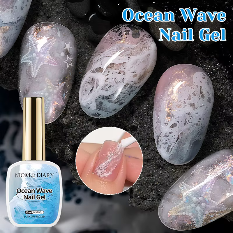 NICOLE DAIRY 15ml Gel Ongles Effet Vague Océanique Blanc Vernis Gel UV LED Soak Off pour Manucure et Nail Art Estival