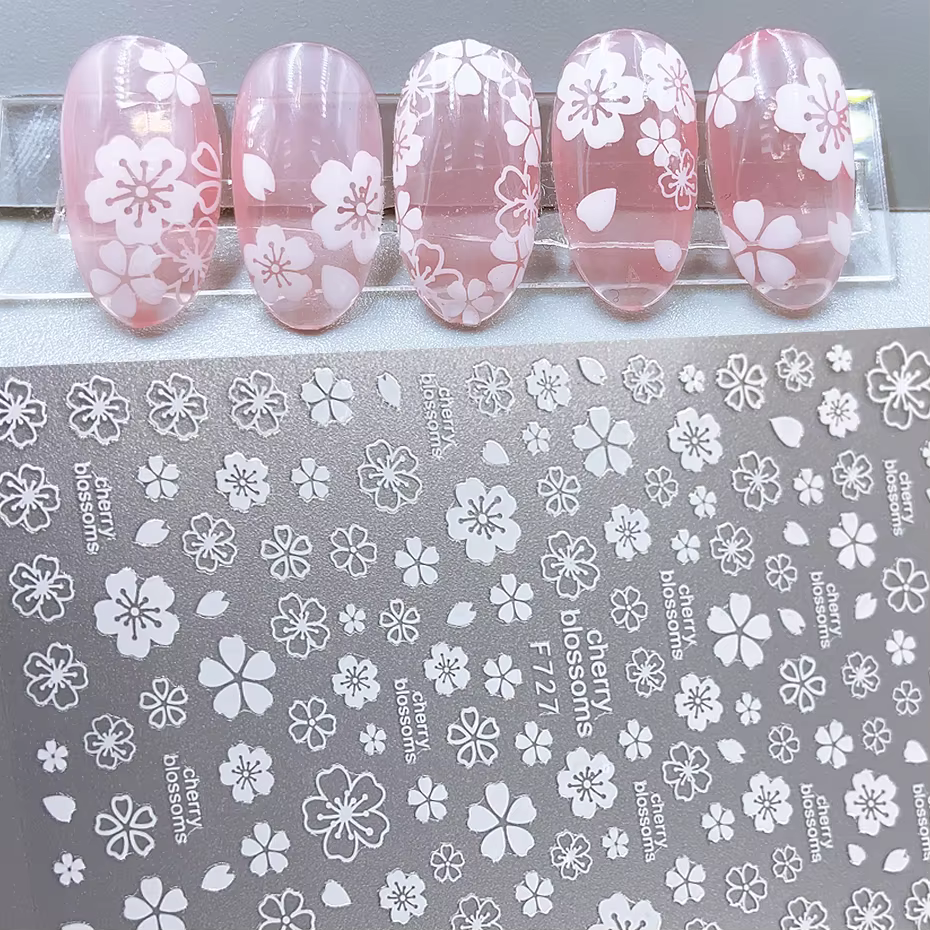 Autocollants pour ongles 3D fleur de cerisier blanc