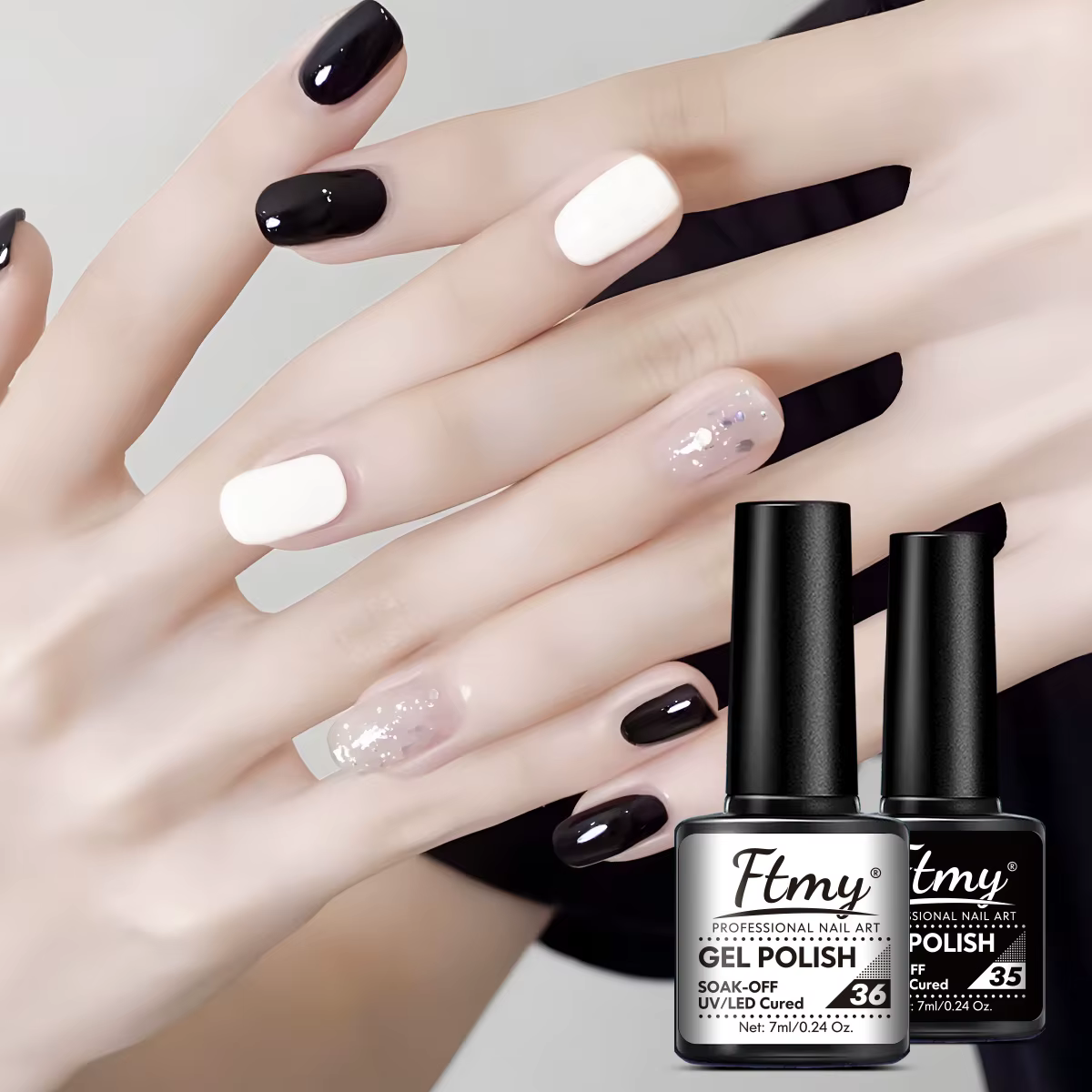 Ensemble de vernis à ongles Gel noir et blanc