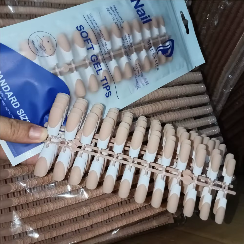 120 pièces rose pointe française ongles à pression longueur moyenne forme carrée avec finition brillante faux