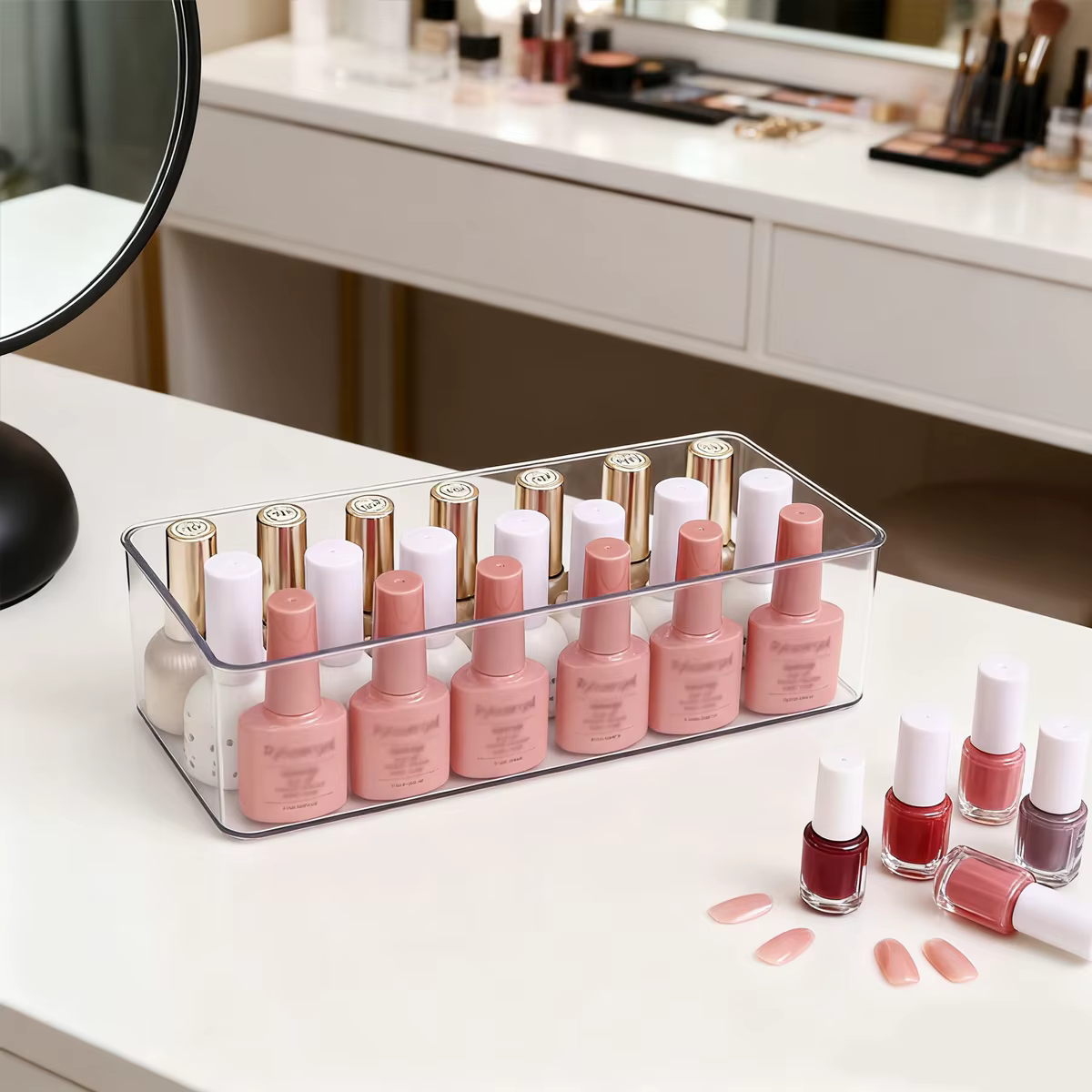 1 pièce Boîte de rangement et présentoir à vernis à ongles en acrylique à trois compartiments