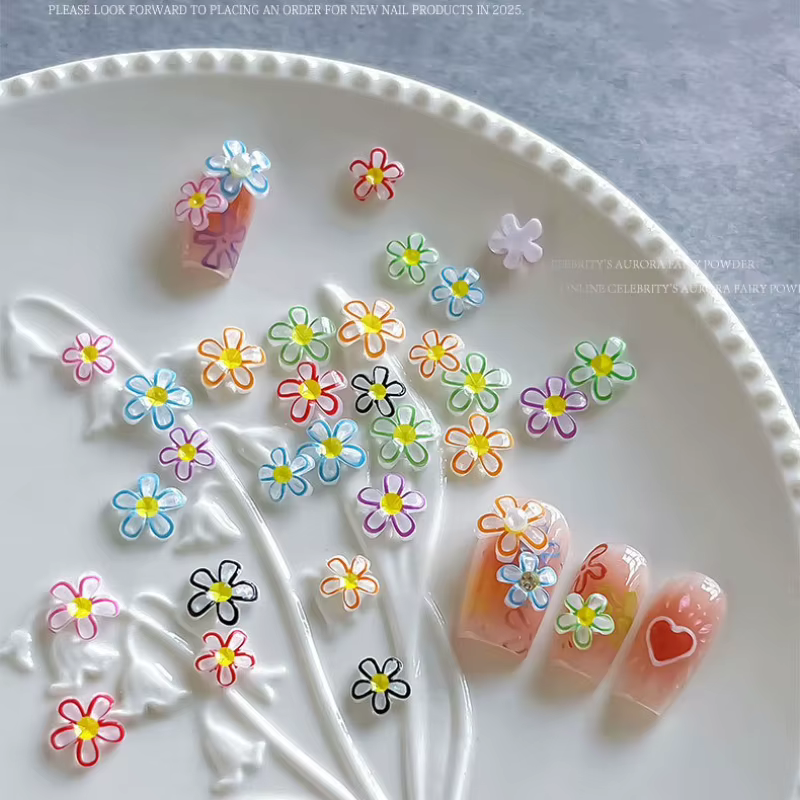 Résine de gelée colorée marguerite tournesol Rose fleur mignon ongles strass Nail Art décorations breloques accessoires outils de manucure