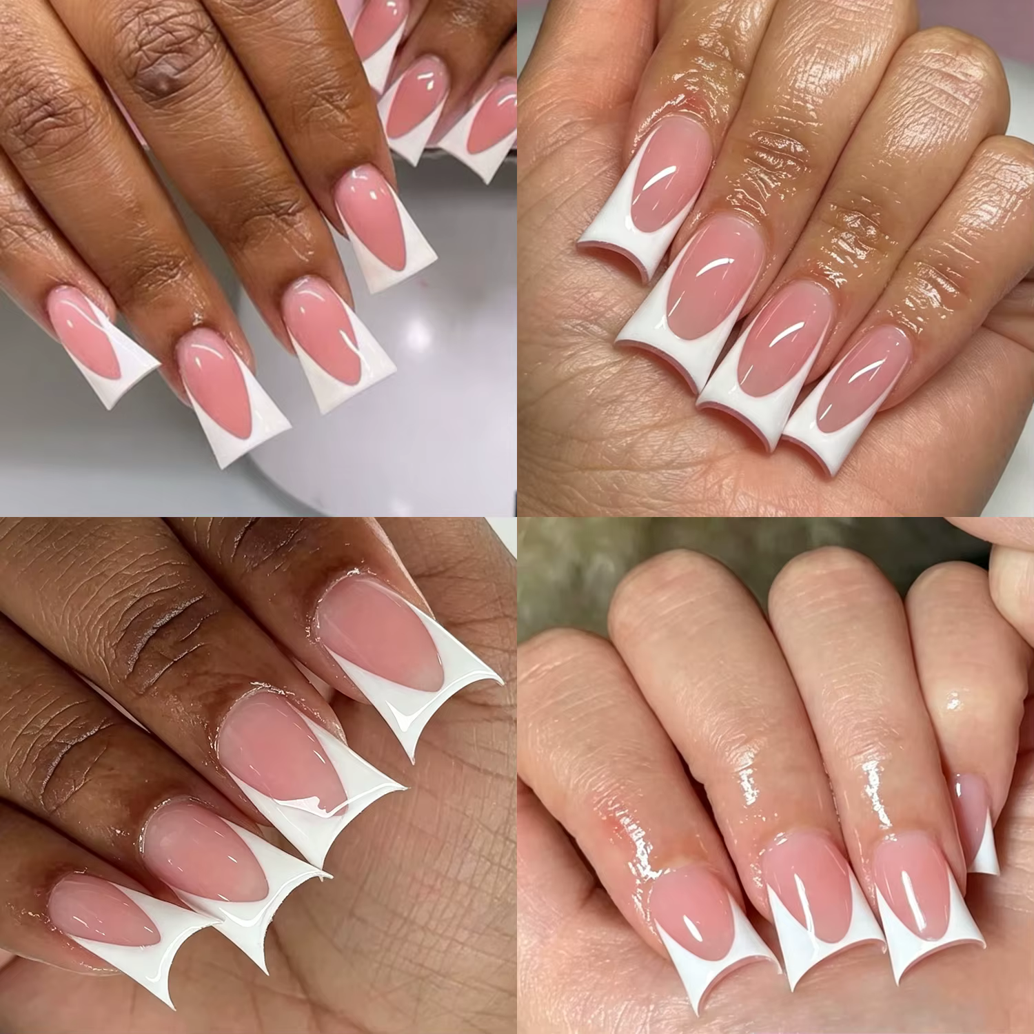 120 faux ongles blancs en forme de bec de canard, longueur moyenne, couleur nude, à presser, élégants et portables, en acrylique