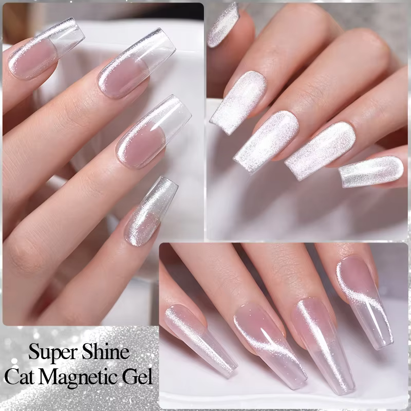 Vernis à ongles Gel magnétique chat blanc scintillant