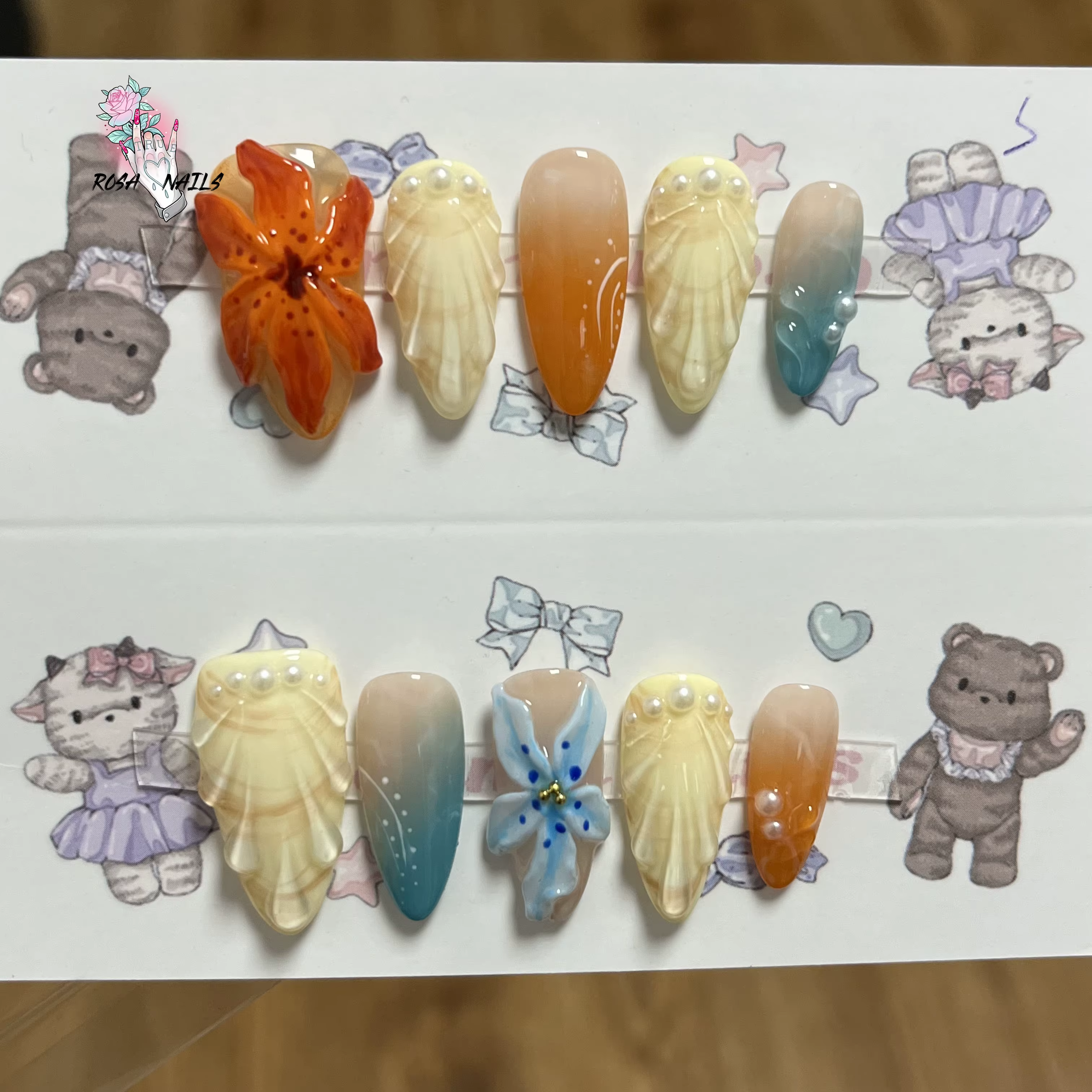 3D vacances ongles fleurs coquille Nail Art pointe