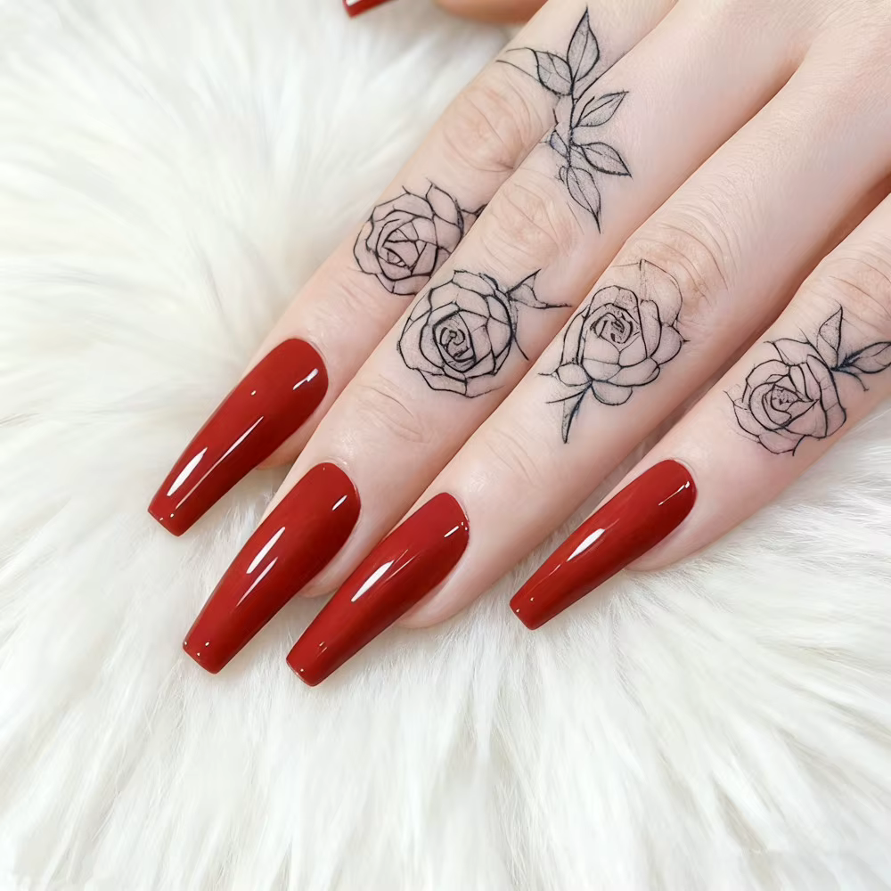 Faux ongles en acrylique à pression avec colle bordeaux