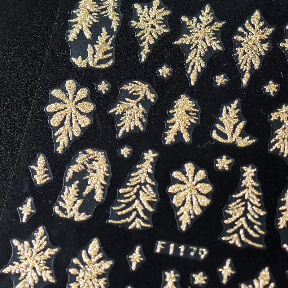 Autocollants pour ongles en feuilles dorées à paillettes