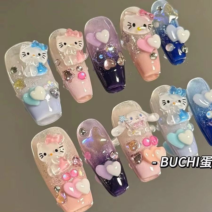 Dessin animé Hello Kitty faux ongles Y2K presse sur ongles à la main amovible réutilisable manucure femmes décoration filles cadeau d'anniversaire