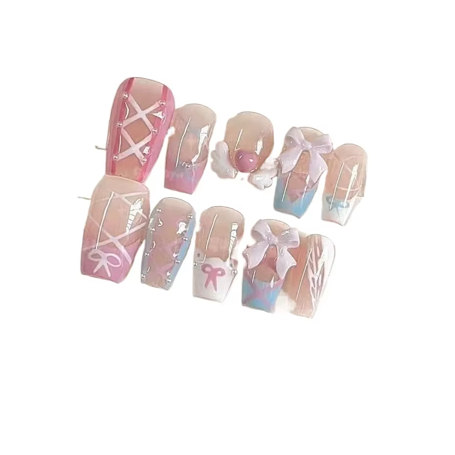 Chérie ange fille à la main portable ongles mignon rose bleu Nail Art patchs romantique princesse arc amour peint