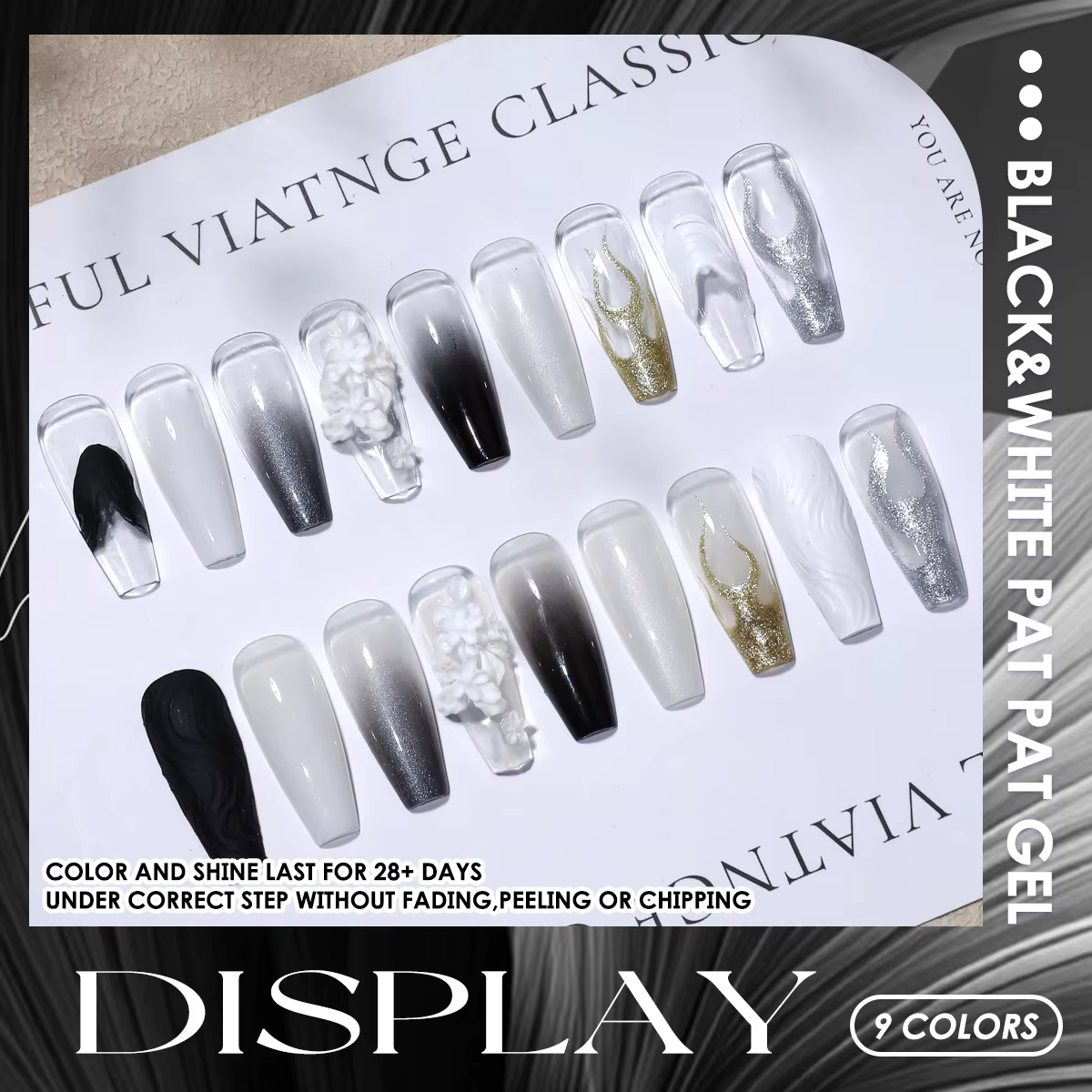 1 pièce Gel de vernis à ongles solide noir et blanc