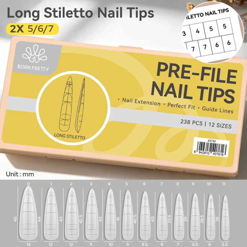 Longs faux ongles stiletto avec guides de longueur intégrés