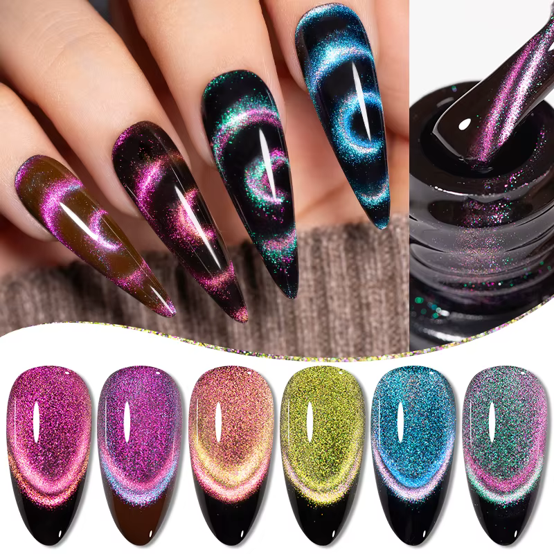 PUENTE 7.5ML Vibrant étoilé galaxie chat Gel magnétique vernis à ongles Aurora Gliter arc-en-ciel oeil de chat tremper UV vernis Semi-Permanent