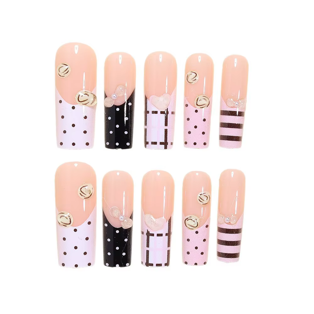 24 faux ongles à presser style français