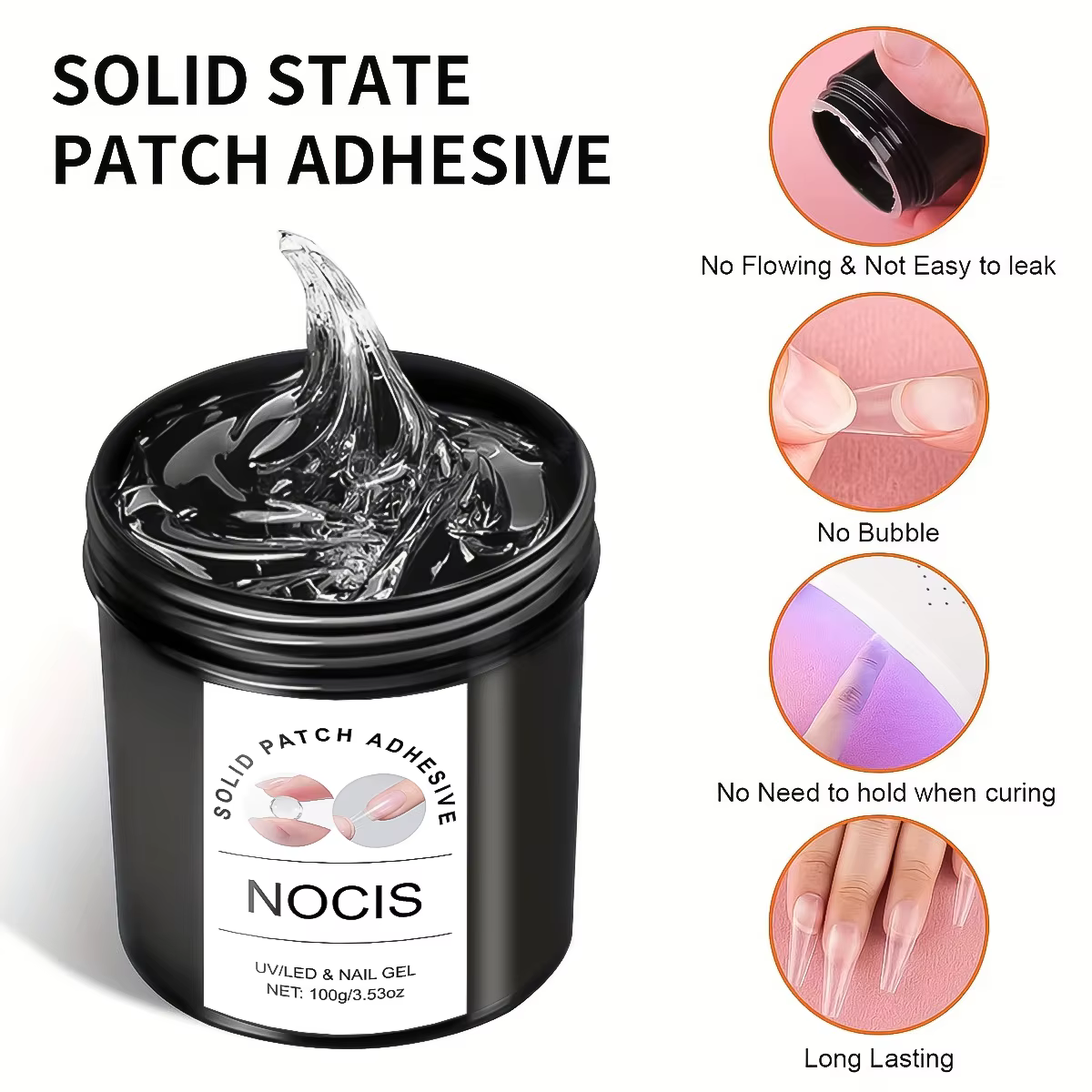 Gel adhésif solide pour ongles
