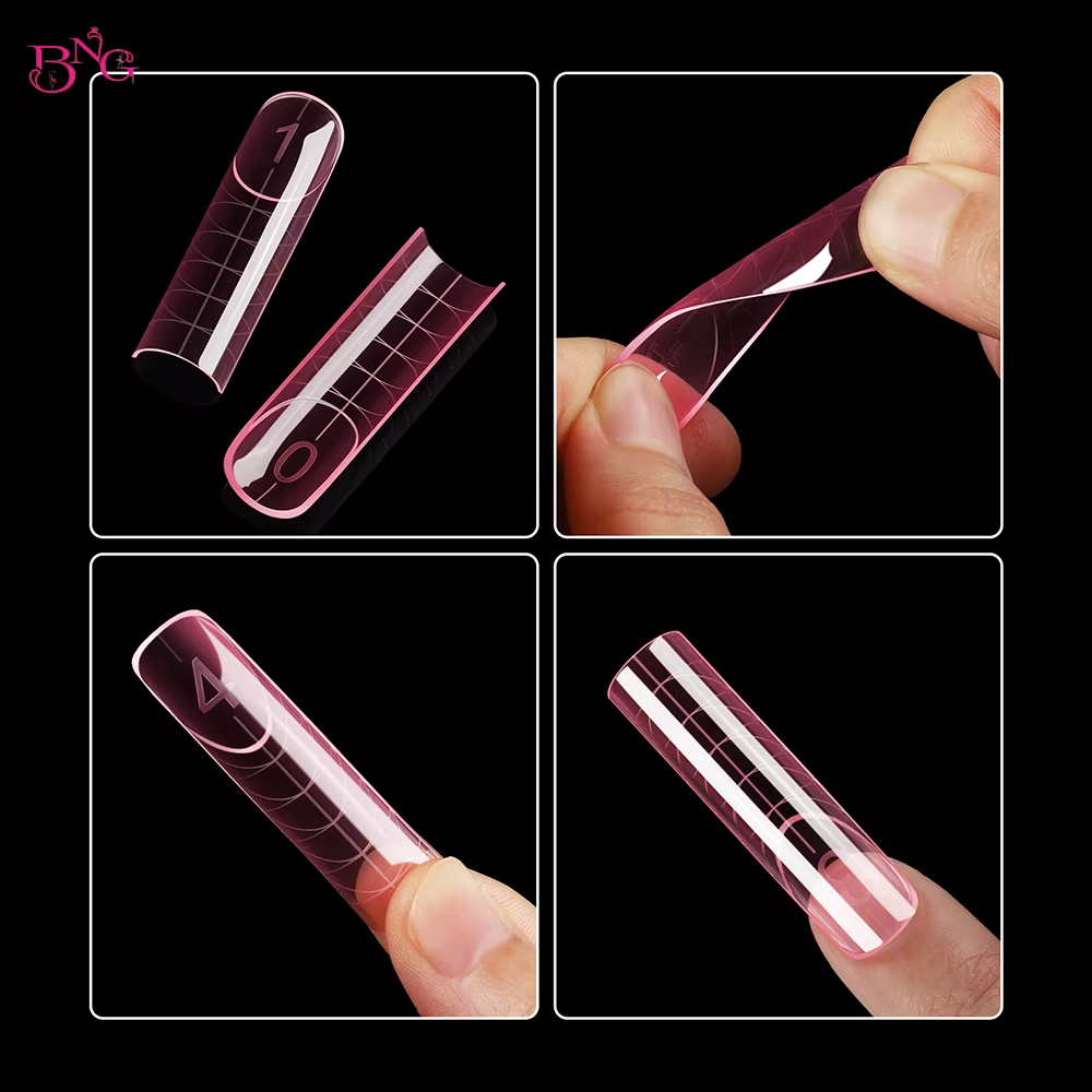 BNG français ongles double formes carré amande Extension d'ongle moules rose moule de construction rapide pour manucure française 120/140 pièces