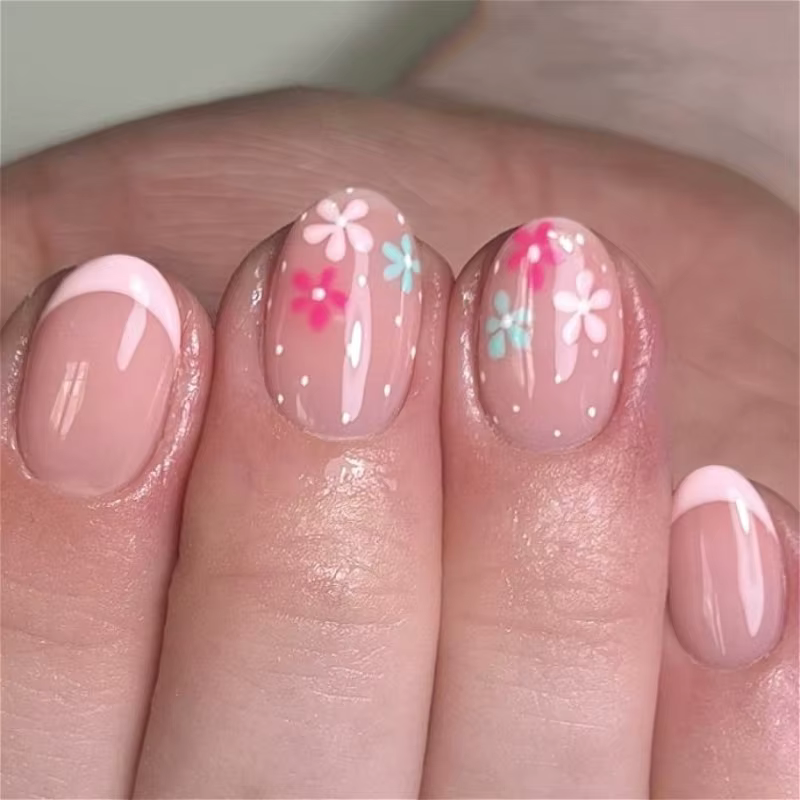 Belle Rose Rose rouge bleu fleurs français Nail Art mode portable faux ongles détachable fini faux ongles presse sur les ongles