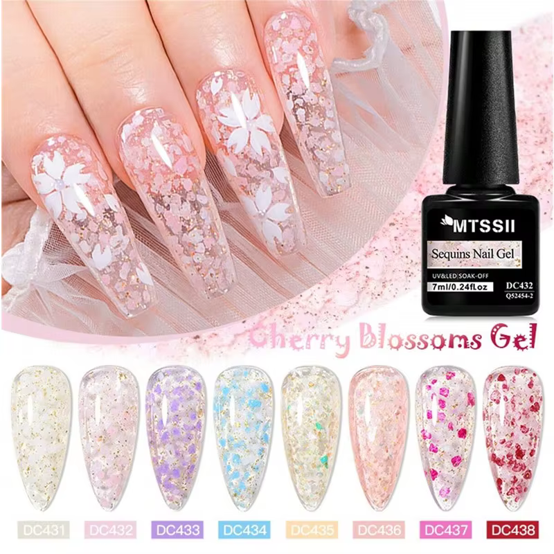 Vernis à ongles en gel à paillettes de fleurs de cerisier