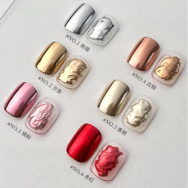 7 pièces Chrome ongles poudre métallique miroir effet paillettes holographique