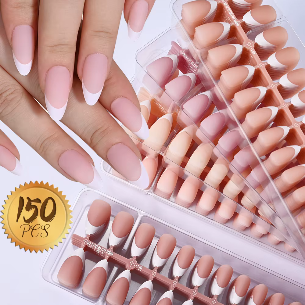 150 pièces faux ongles français pré-fabriqués cercueil sans cicatrice amande