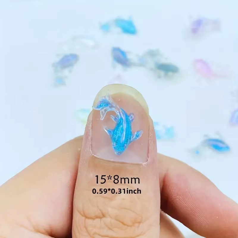 20 pièces 3D Kawaii résine mixte poisson Nail Art décorations dessin animé glace Transparent strass ongles breloques