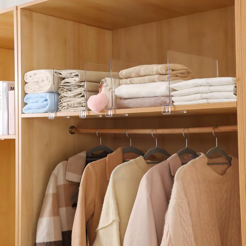 Séparateurs d'étagères de placard en acrylique – Organisateurs d'étagères en bois pour sacs à main et vêtements