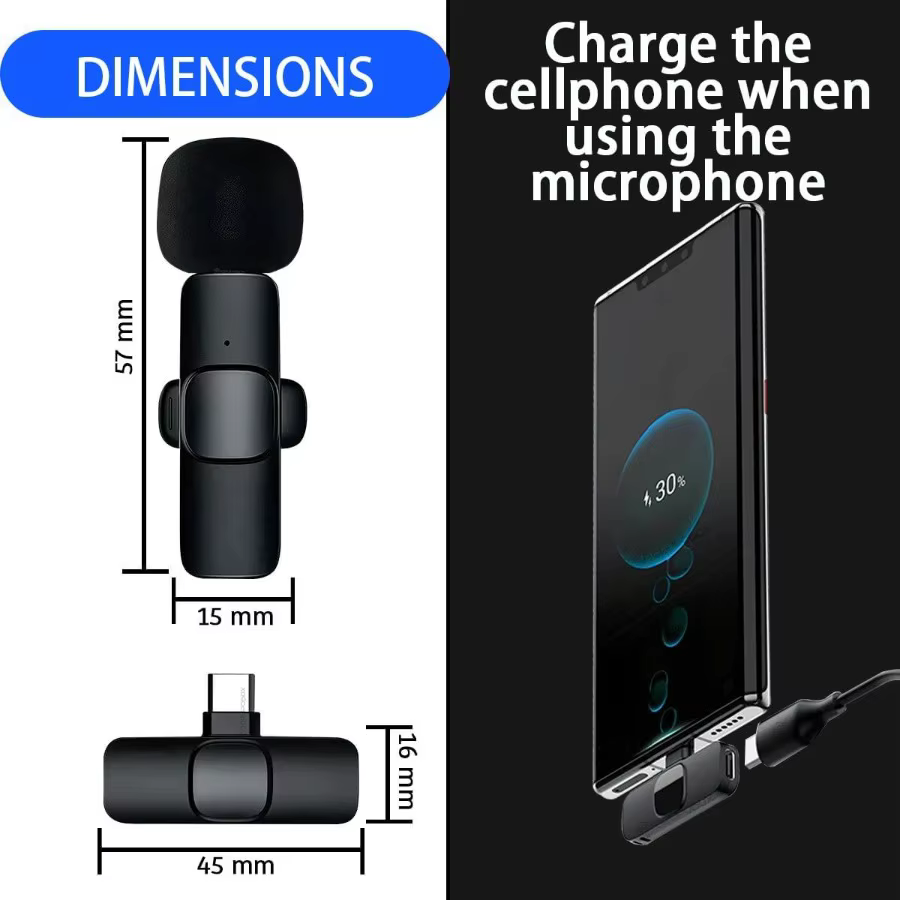 Microphones sans fil pour Android, iPhone, Type C, iOS, mini microphone cravate avec clip pour l'enregistrement vidéo, mini micro