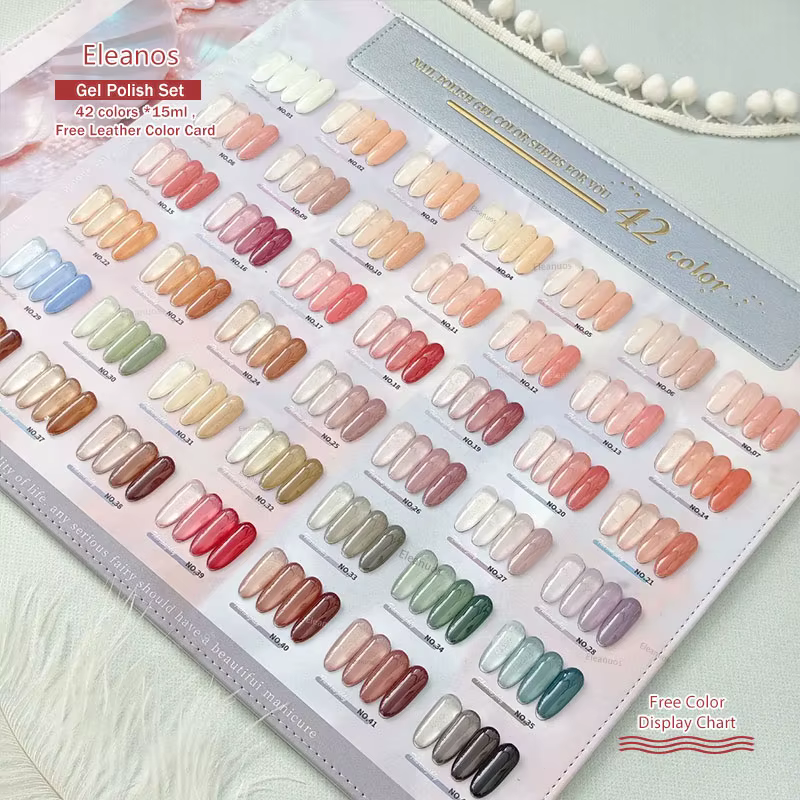Eleanos 42 pièces * 15ml gelée nue Gel vernis à ongles avec carte de couleur Semi Transparent Nail Art fournitures