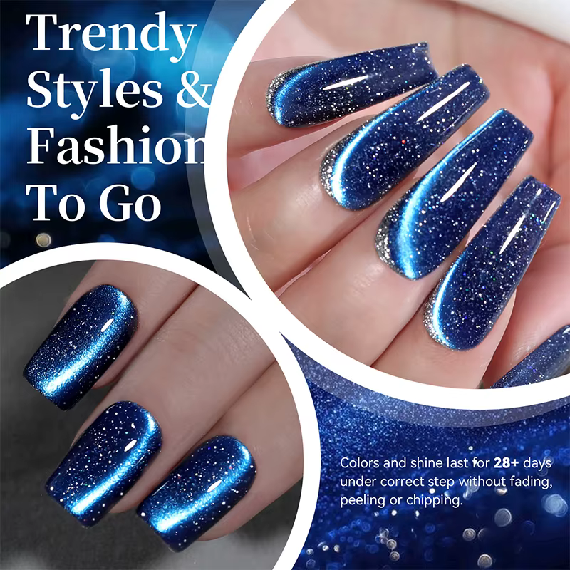 BORN PRETTY Vernis à ongles gel magnétique chat bleu pailleté 10 ml